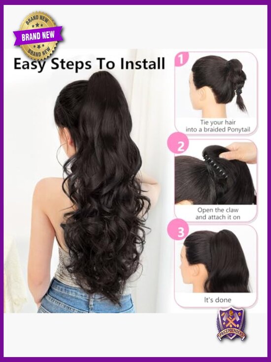 24 Inch Claw Clip Ponytail Extension Long Curly Wavy Hairpiece for Women